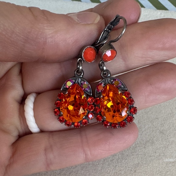 Mariana Vibrant Orange Crystal Earrings - Picture 2 of 3